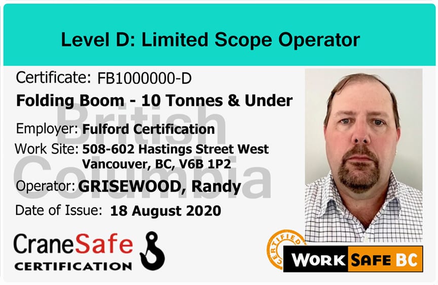 Level D / Limited Scope Crane Operator Certification Site specific